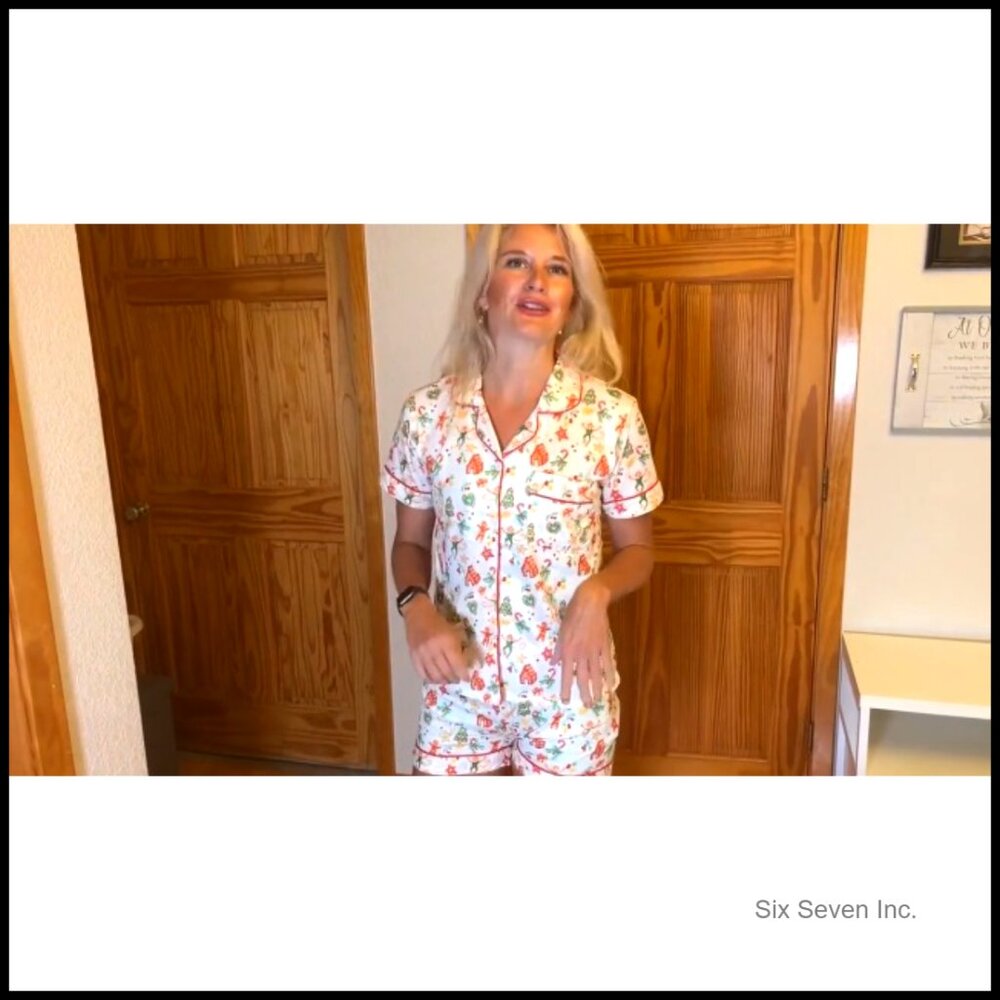 Polyester Blend Button Down Pajama Set With Monke… - image 6